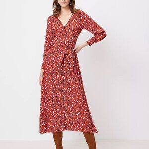 Ann Taylor LOFT Colorful Polka Dot Button Front Dotted Tie Waist Midi Dress 4